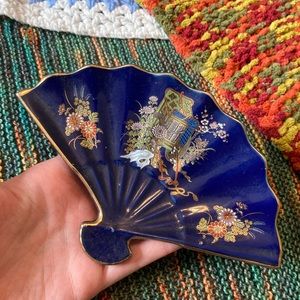 Cobalt Blue Japan Fan Trinket Dish - Vintage, Eclectic